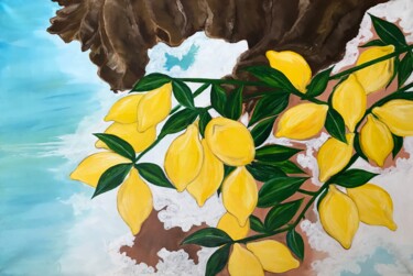 Painting titled "Lemon tree and ocean" by Alina Morozova, Original Artwork, Oil