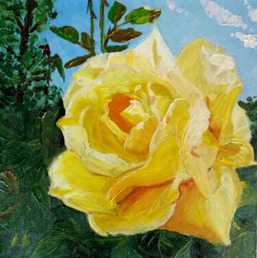 Painting titled "Уellow rose" by Alina Naumova, Original Artwork, Oil