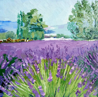 Painting titled "Lavender field" by Alina Naumova, Original Artwork, Oil