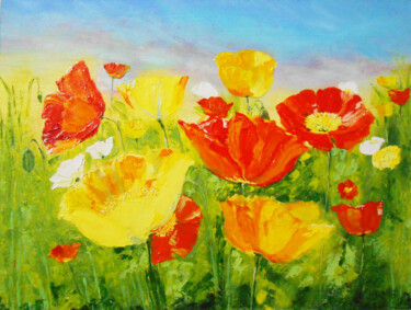 Painting titled "Poppy field" by Alina Naumova, Original Artwork, Oil