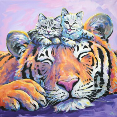 Painting titled "Friends (Друзья)" by Alina Nikitina, Original Artwork, Acrylic Mounted on Wood Stretcher frame