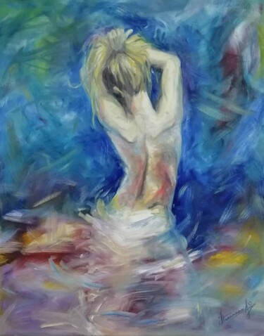 Painting titled "enjoyment (наслажде…" by Alina Nikitina, Original Artwork, Oil Mounted on Wood Stretcher frame