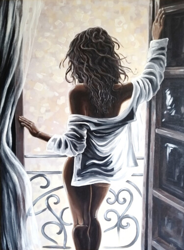 Картина под названием "Morning 3 She (dipt…" - Alina Nikitina, Подлинное произведение искусства, Акрил Установлен на Деревян…