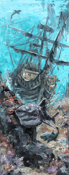 Malerei mit dem Titel "Harmony (underwater…" von Alina Nikitina, Original-Kunstwerk, Öl Auf Keilrahmen aus Holz montiert