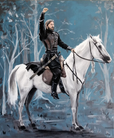 Malerei mit dem Titel "On a horse (На коне)" von Alina Nikitina, Original-Kunstwerk, Acryl Auf Keilrahmen aus Holz montiert