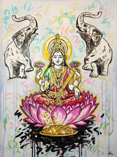 Painting titled "Lakshmi (Лакшми)" by Alina Nikitina, Original Artwork, Acrylic Mounted on Wood Stretcher frame