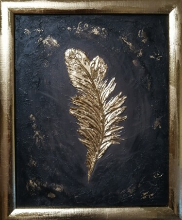 Painting titled "Feather of Success" by Alina Nikitina, Original Artwork, Acrylic Mounted on Wood Stretcher frame