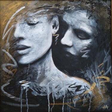 Painting titled "Attraction" by Alina Nikitina, Original Artwork, Acrylic Mounted on Wood Panel