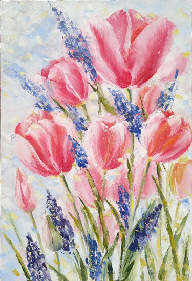 Painting titled "Tulips   Тюльпаны" by Alina Nitsevych (A.N.), Original Artwork, Oil