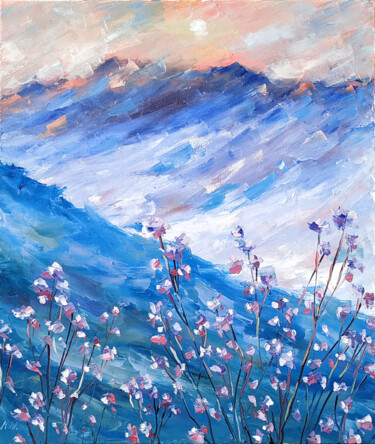 Painting titled "Mountain flowers" by Alina Nitsevych (A.N.), Original Artwork, Oil