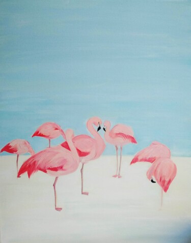 Peinture intitulée "Фламинго на снегу" par Alina Olkhovikova (Alina Ol), Œuvre d'art originale, Huile