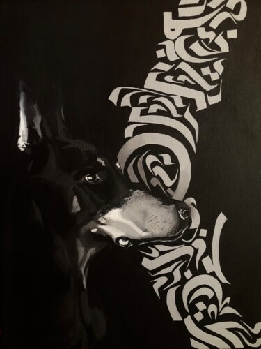 Peinture intitulée "Doberman" par Alina Polianichko, Œuvre d'art originale, Acrylique