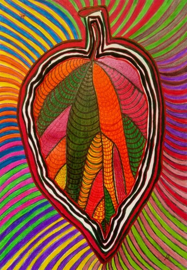 Desenho intitulada "Coeur feuille" por Alina Reyes, Obras de arte originais, Marcador