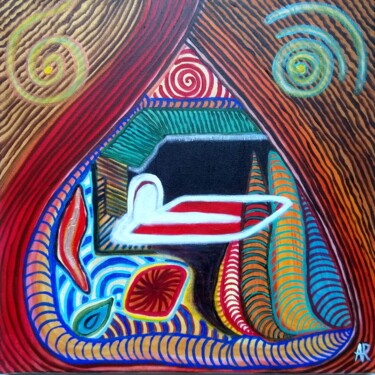 Schilderij getiteld "Chambre à écrire" door Alina Reyes, Origineel Kunstwerk, Acryl Gemonteerd op Frame voor houten brancard