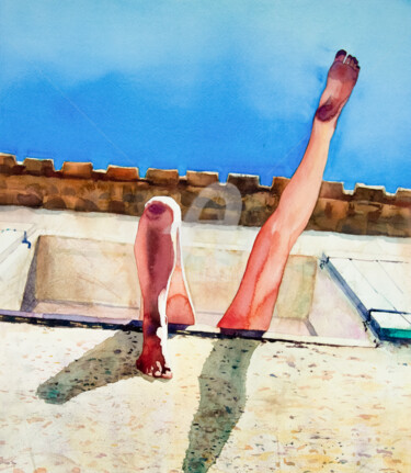 Painting titled "L'été tant attendu" by Alina Shangina, Original Artwork, Watercolor