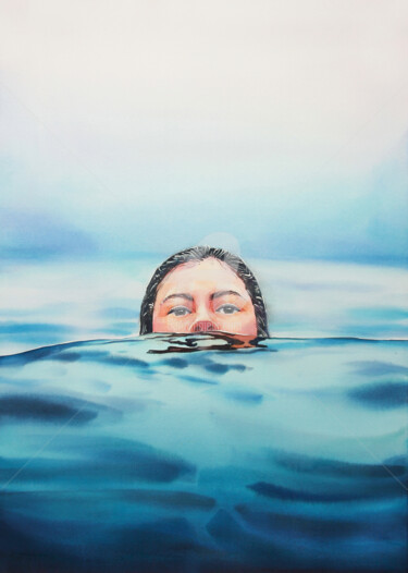 Peinture intitulée "Girl in the water" par Alina Shangina, Œuvre d'art originale, Aquarelle