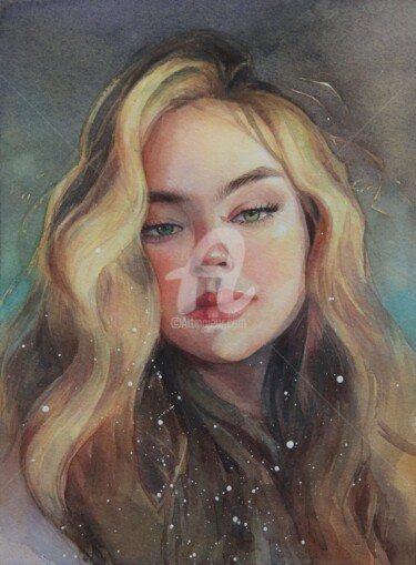 Malerei mit dem Titel "The girl" von Alina Shangina, Original-Kunstwerk, Aquarell
