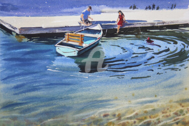 Pintura intitulada "Lac de plaisance" por Alina Shangina, Obras de arte originais, Aquarela