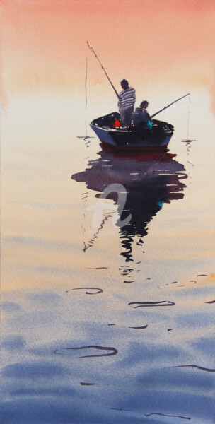 Peinture intitulée "Le coucher du soleil" par Alina Shangina, Œuvre d'art originale, Aquarelle