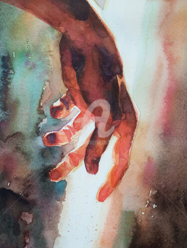 Peinture intitulée "Main" par Alina Shangina, Œuvre d'art originale, Aquarelle