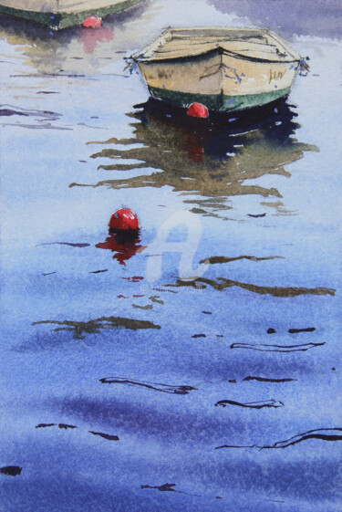 Malerei mit dem Titel "Boats - Original wa…" von Alina Shangina, Original-Kunstwerk, Aquarell