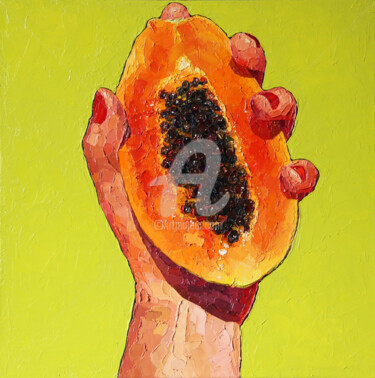 Painting titled "Papaya" by Alina Shangina, Original Artwork, Oil