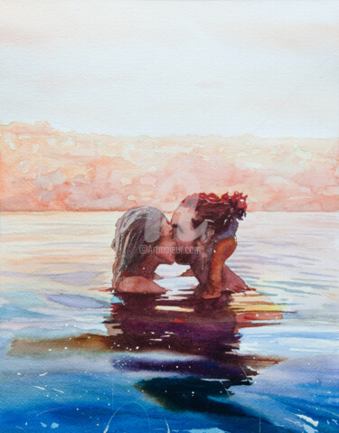 Peinture intitulée ""Ocean Love"" par Alina Shangina, Œuvre d'art originale, Aquarelle