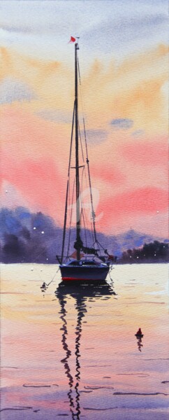 Painting titled "Sunset - Original w…" by Alina Shangina, Original Artwork, Watercolor