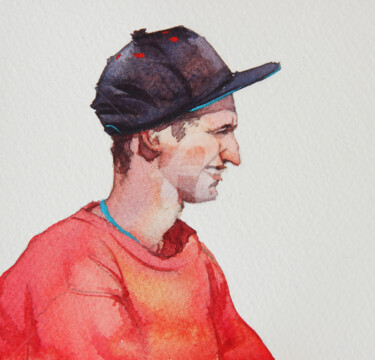 Painting titled "Guy in the cap" by Alina Shangina, Original Artwork, Watercolor