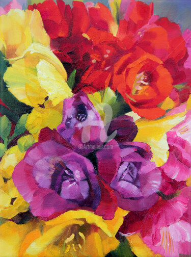 Painting titled "Summer flowers" by Alina Shangina, Original Artwork, Oil