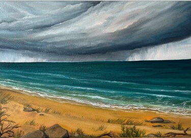 Painting titled "“Rain on the island”" by Alina Shelest, Original Artwork, Oil