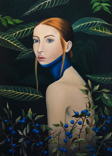 Картина под названием "The Other Side. Bla…" - Alina Shustrova, Подлинное произведение искусства, Масло Установлен на Деревя…