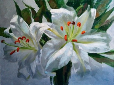 Картина под названием "White lilies." - Alina Yakhyaeva, Подлинное произведение искусства, Масло