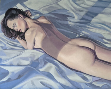 Painting titled "Nude" by Alina & Alex Anokhin, Original Artwork, Acrylic Mounted on Wood Stretcher frame