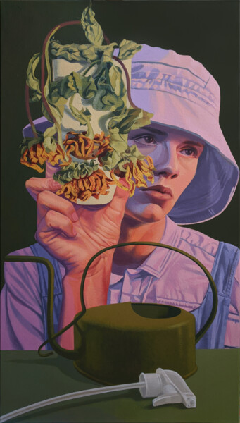 Painting titled "Gardener" by Alina & Alex Anokhin, Original Artwork, Acrylic Mounted on Wood Stretcher frame