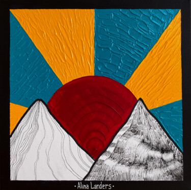 Картина под названием "«THE RED SUN 2» acr…" - Alina Landers, Подлинное произведение искусства, Акрил Установлен на Деревянн…