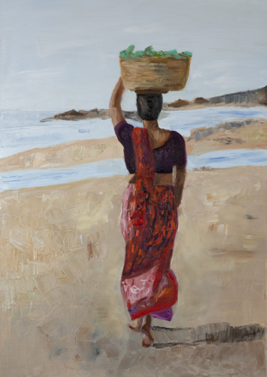 Schilderij getiteld "indian woman female…" door Alina Odwyer, Origineel Kunstwerk, Olie