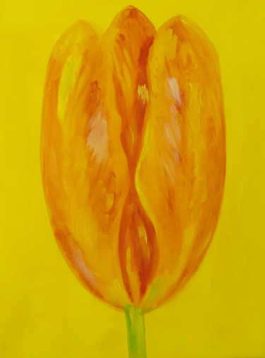 Painting titled "yellow tulip floral…" by Alina Odwyer, Original Artwork, Oil Mounted on Wood Stretcher frame
