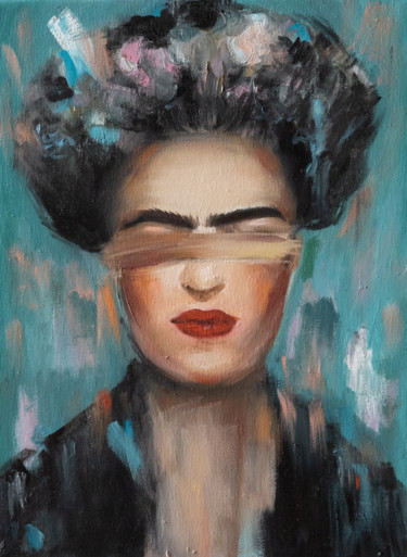 Frida Kahlo female portrait abstract Pintura titulada "Frida Kahlo female…" por Alina Odwyer, Obra de arte original, Oleo