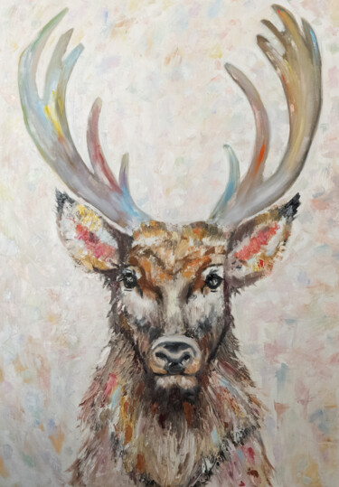 Pittura intitolato "Deer art, animals p…" da Alina Odwyer, Opera d'arte originale, Olio