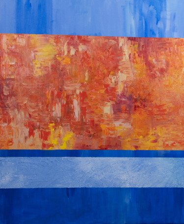 Malerei mit dem Titel "Blue and orange abs…" von Alina Odwyer, Original-Kunstwerk, Öl