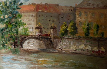 Peinture intitulée "Prague city in the…" par Alina Odwyer, Œuvre d'art originale, Huile