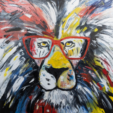 Painting titled "Lion animal colourf…" by Alina Odwyer, Original Artwork, Oil