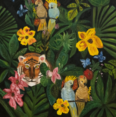 Картина под названием "Colourful jungle pa…" - Alina Odwyer, Подлинное произведение искусства, Масло