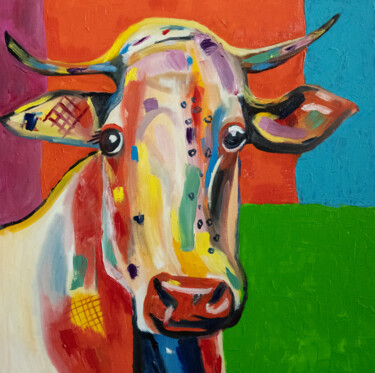 Painting titled "Cow colourful pop a…" by Alina Odwyer, Original Artwork, Oil