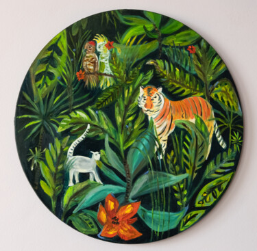 Painting titled "Jungle life oil pai…" by Alina Odwyer, Original Artwork, Oil
