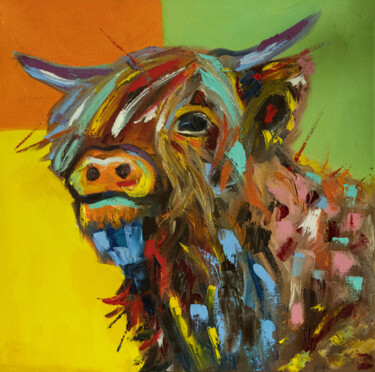 Painting titled "Highland cow colour…" by Alina Odwyer, Original Artwork, Oil