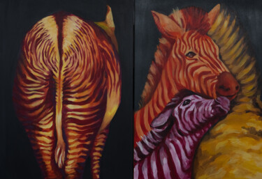 Painting titled "Colourful zebra dip…" by Alina Odwyer, Original Artwork, Acrylic