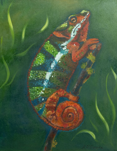 Schilderij getiteld "Colourful chameleon…" door Alina Odwyer, Origineel Kunstwerk, Acryl