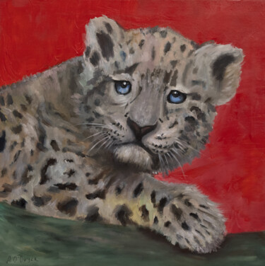 Картина под названием "Snow leopard baby a…" - Alina Odwyer, Подлинное произведение искусства, Масло